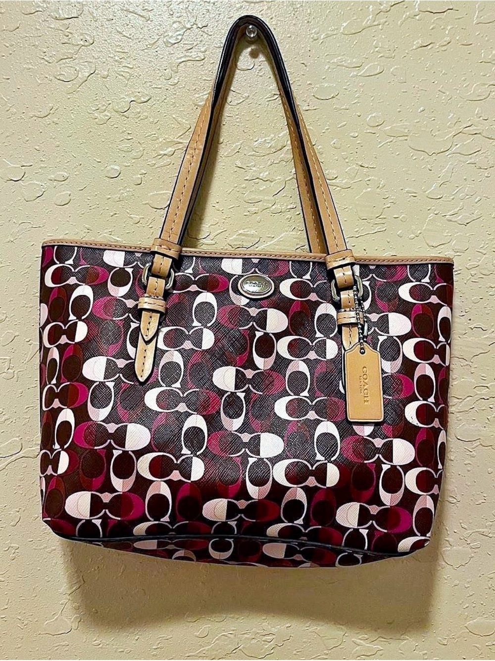 Coach Mini Tote in Pink, Burgundy & Tan